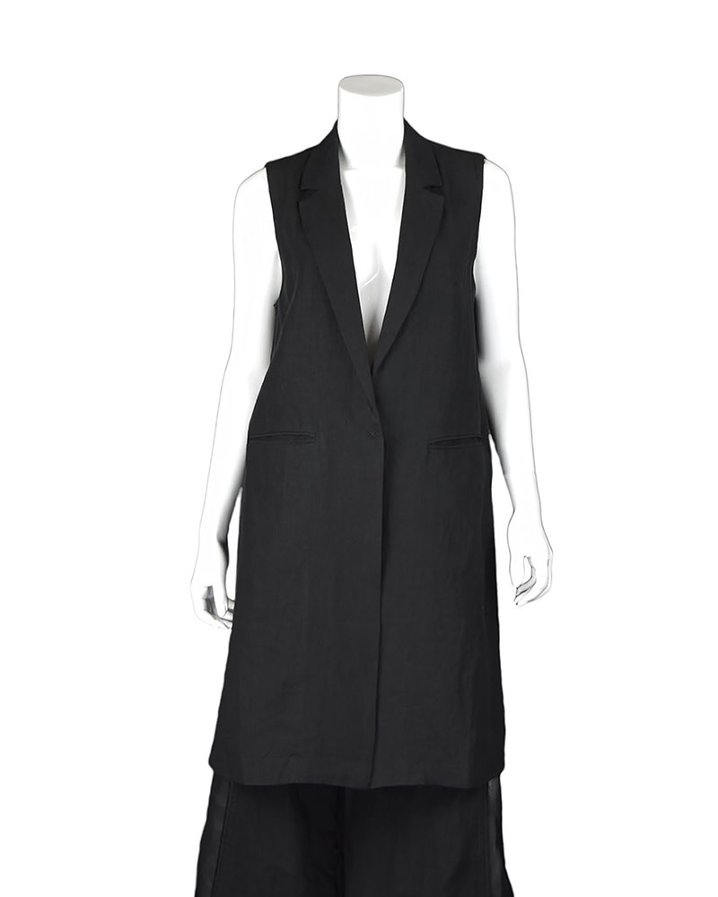 LINEN SILK SHEER BACK LONG VEST - Shop Untitled NYC