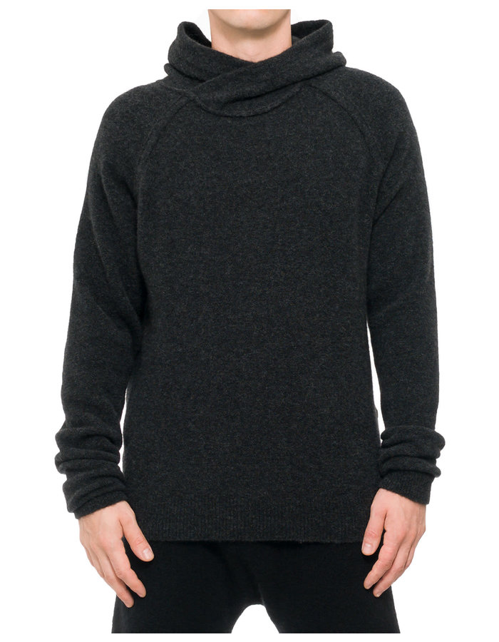 ISABEL BENENATO KNIT YAK PULLOVER HOODY 19 - GRAPHITE