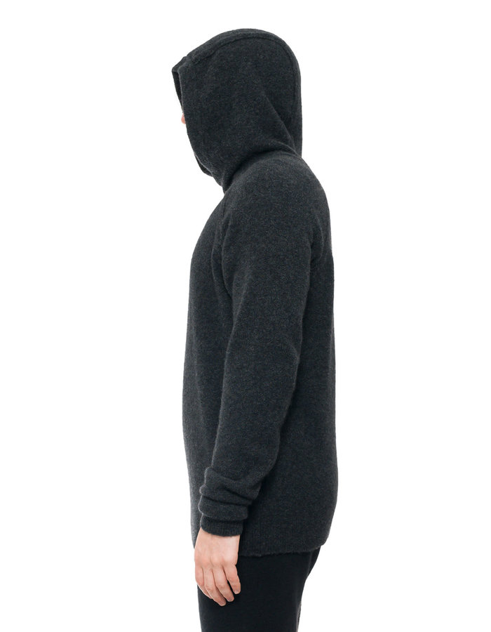 ISABEL BENENATO KNIT YAK PULLOVER HOODY 19 - GRAPHITE