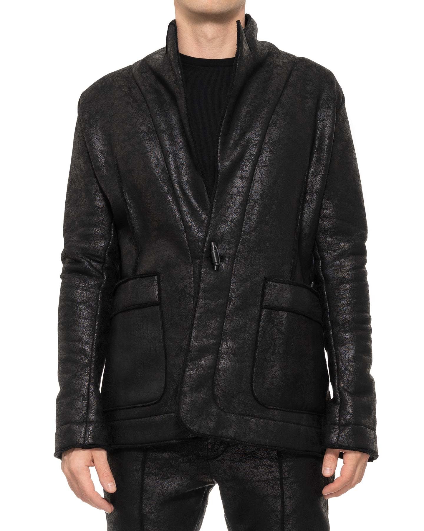 TAILORED SWEATSHIRT BLAZER - LEATHER EFFECT