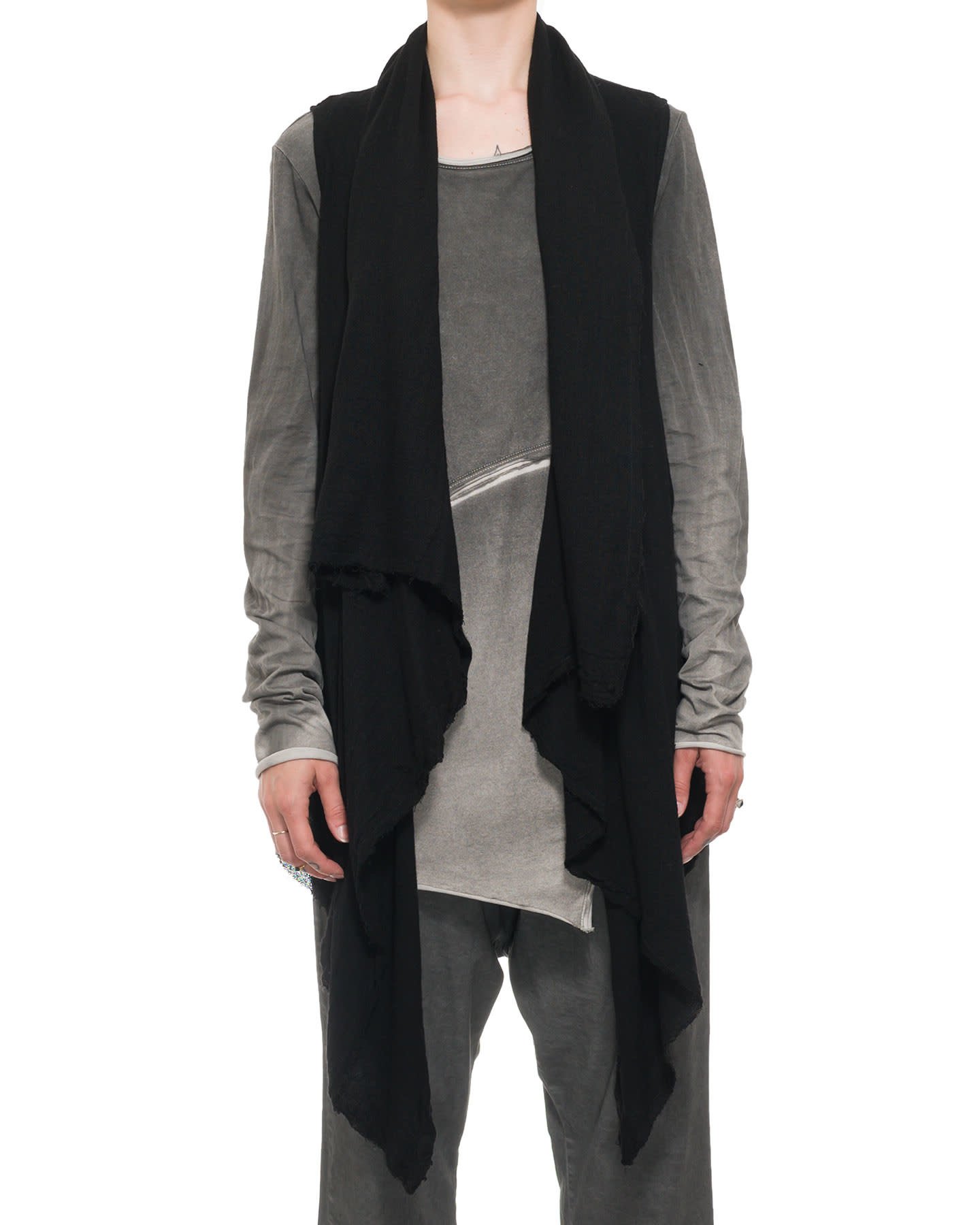 VISCOSE AND WOOL DRAPE VEST - BLACK