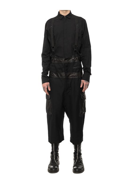 SANDRINE PHILIPPE DOUBLE BANDED COTTON & LEATHER CARGO OVERALL