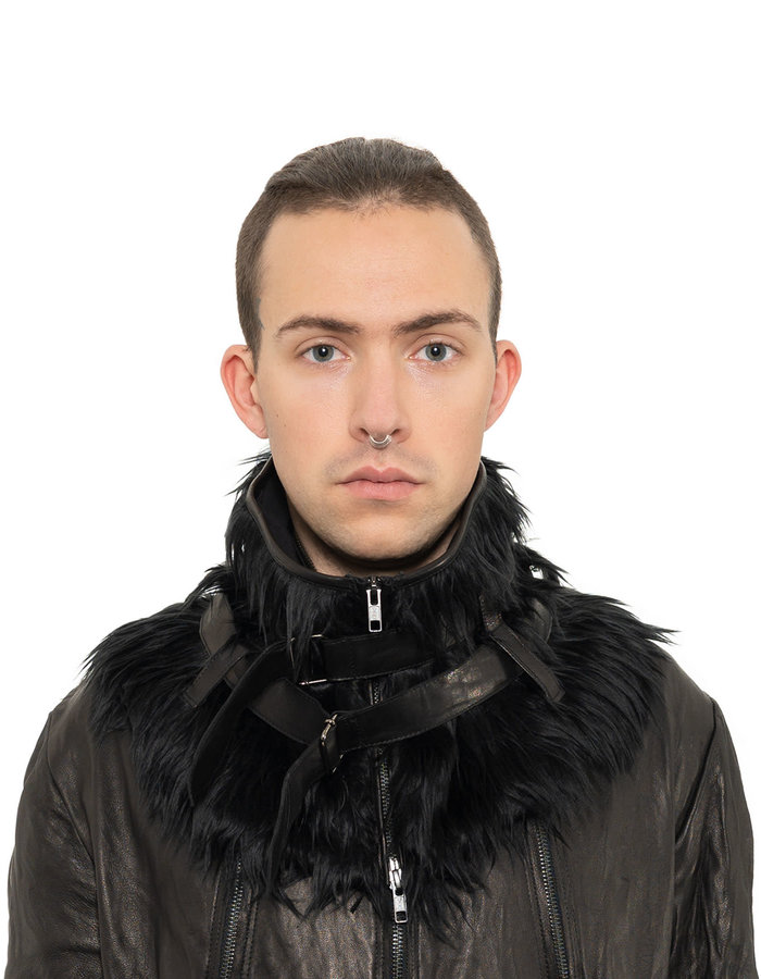 SANDRINE PHILIPPE FAUX FUR BELTED COLLAR - BLACK