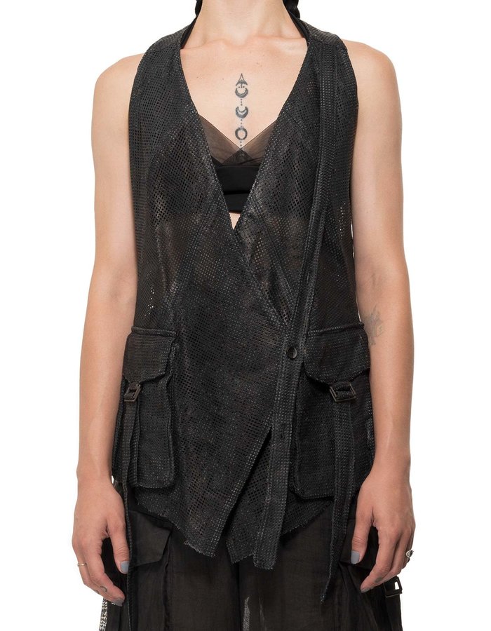 MASNADA PERFORATED LEATHER VEST - BLACK