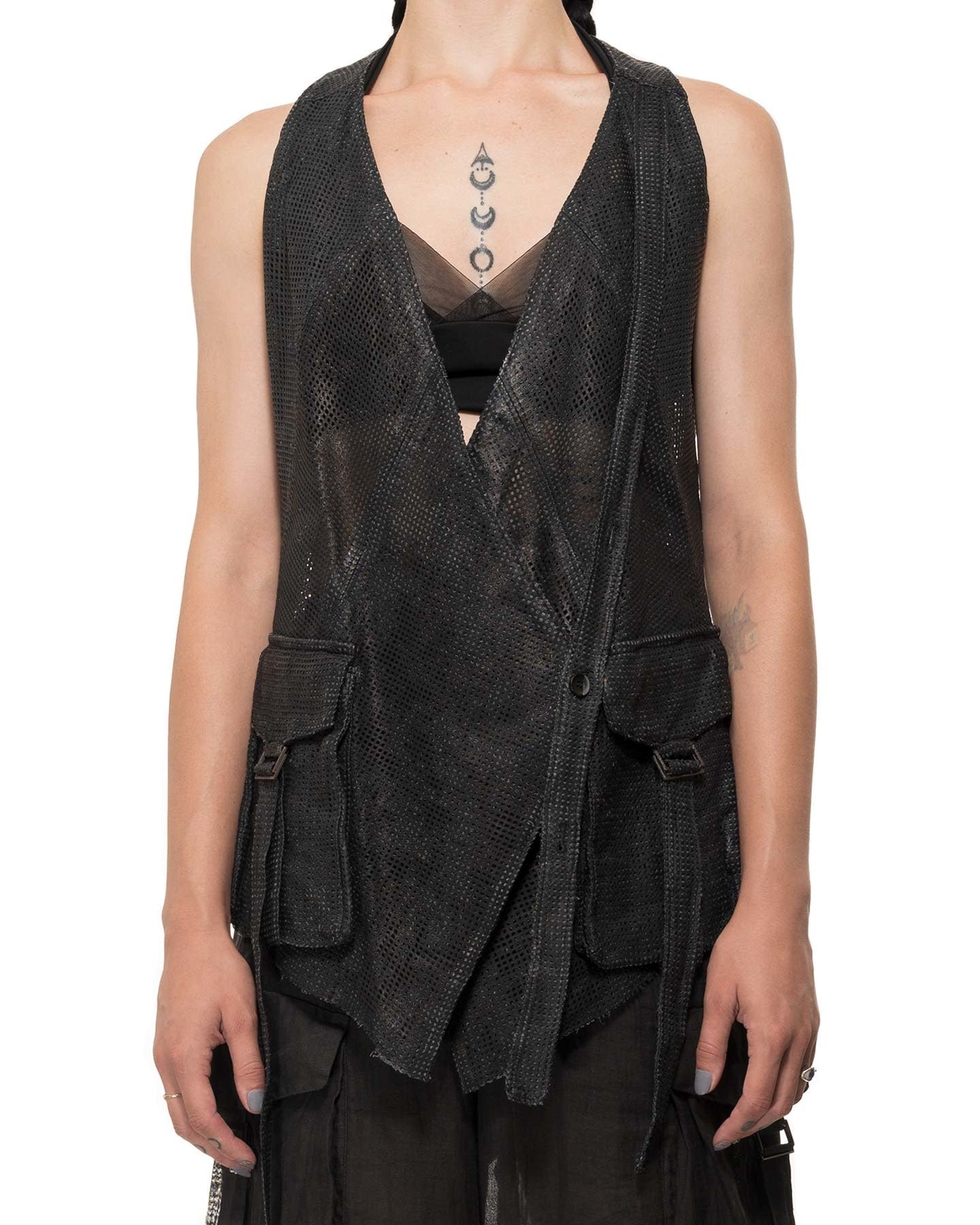 PERFORATED LEATHER VEST - BLACK