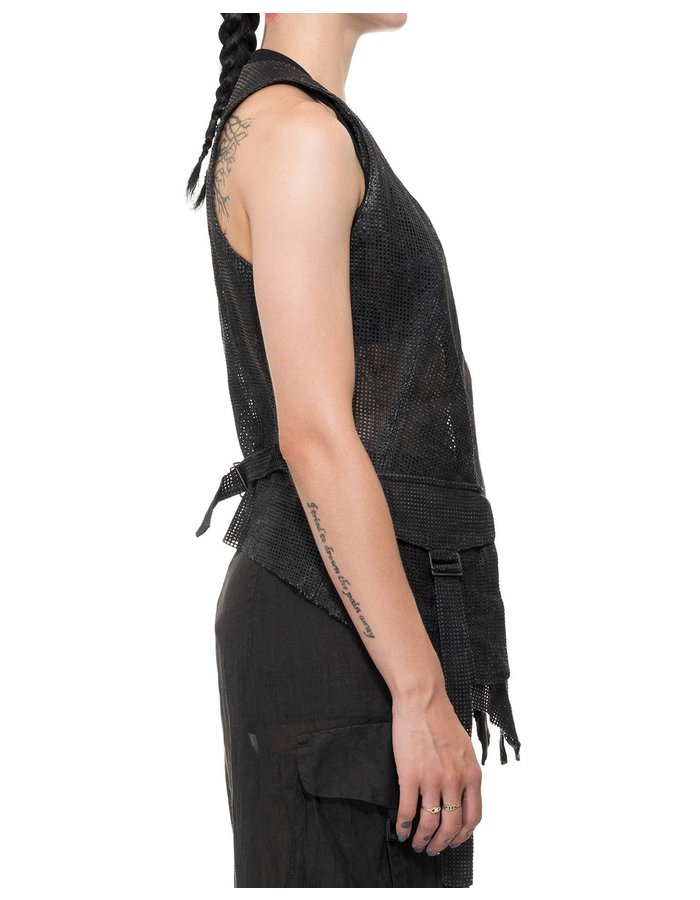 MASNADA PERFORATED LEATHER VEST - BLACK