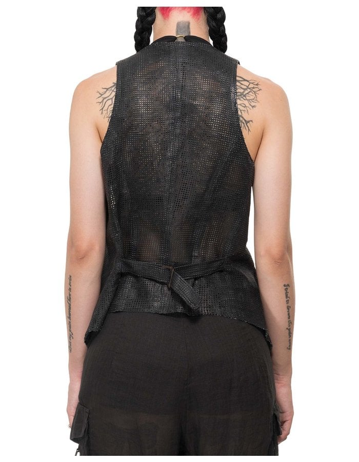 MASNADA PERFORATED LEATHER VEST - BLACK