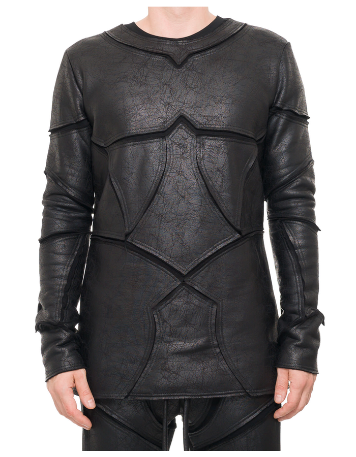DAVIDS ROAD PATCHWORK LEATHER EFFECT LONG SLEEVE TOP