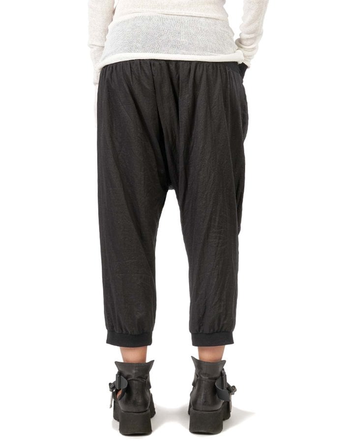 STUDIO B3 RUCHED COTTON GAUZE DROP CROTCH PANT - BLACK