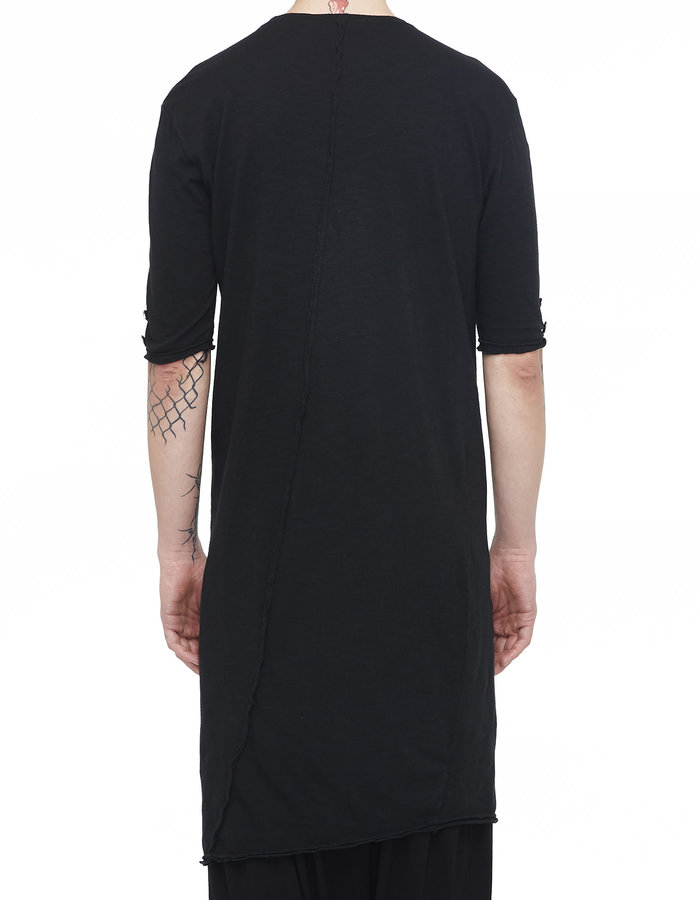 LA HAINE INSIDE US COTTON & LINEN LONG TEE W/ BUTTON DETAIL - BLACK