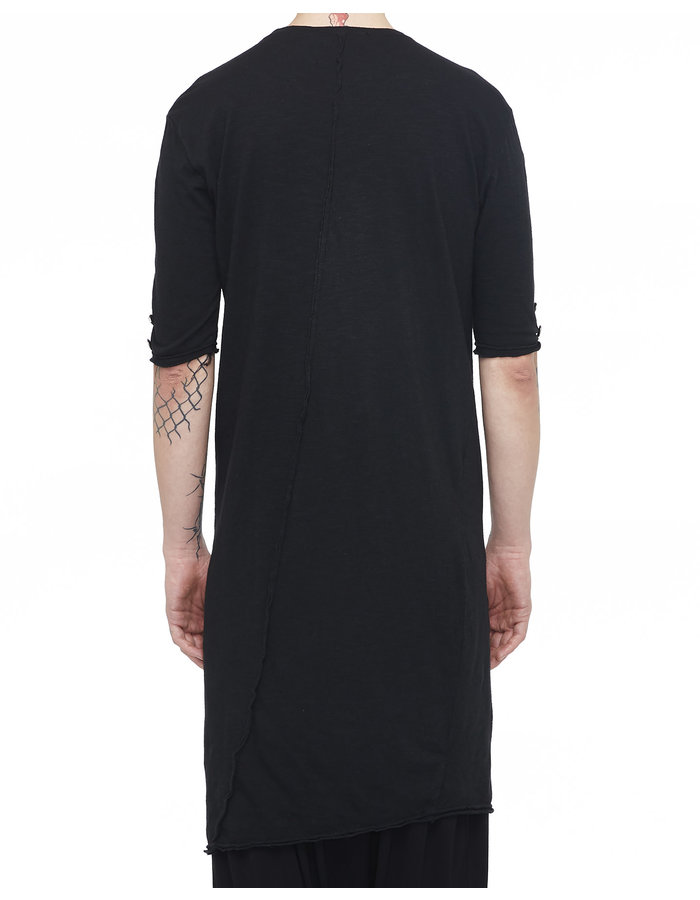 LA HAINE INSIDE US COTTON & LINEN LONG TEE W/ BUTTON DETAIL - BLACK