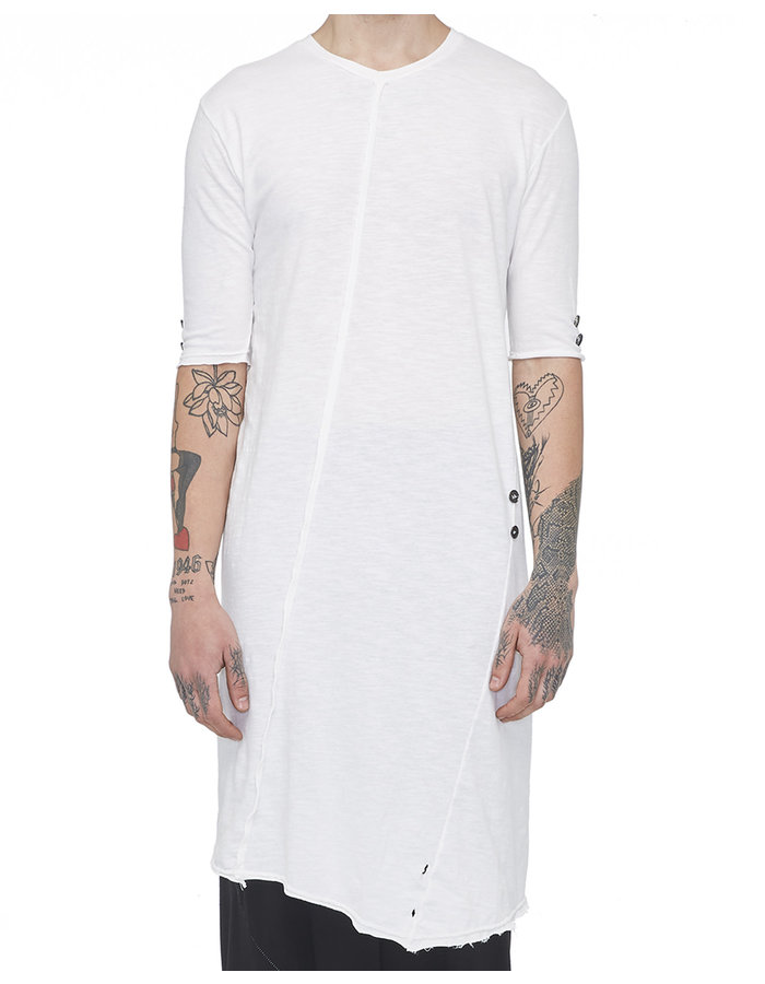 LA HAINE INSIDE US COTTON & LINEN LONG TEE W/ BUTTON DETAIL - WHITE