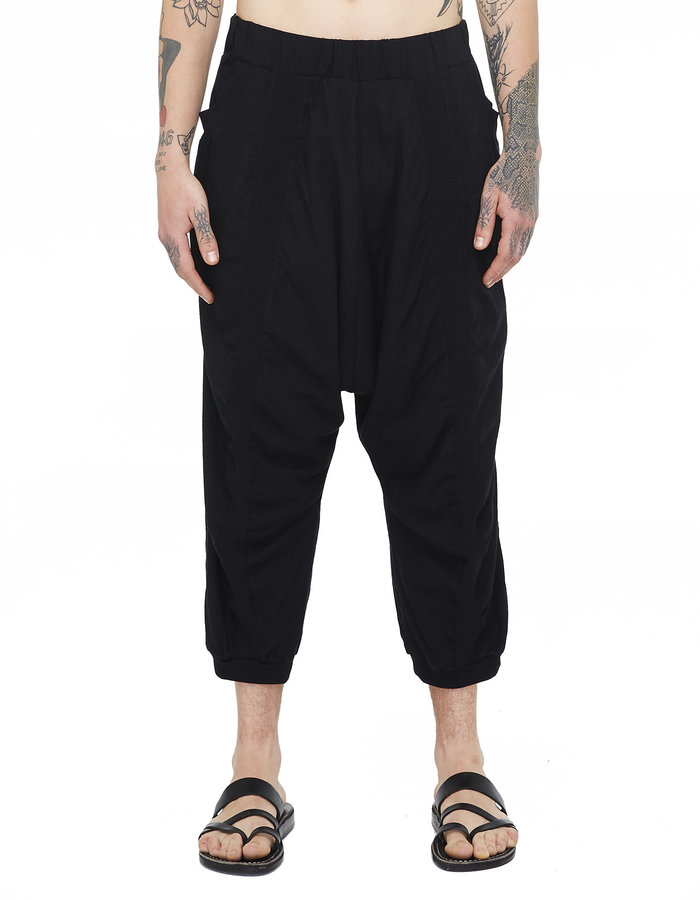 STUDIO B3 RUCHED COTTON GAUZE DROP CROTCH PANT - BLACK