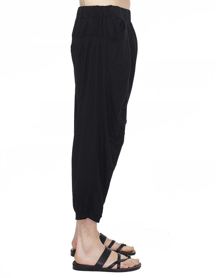 STUDIO B3 RUCHED COTTON GAUZE DROP CROTCH PANT - BLACK