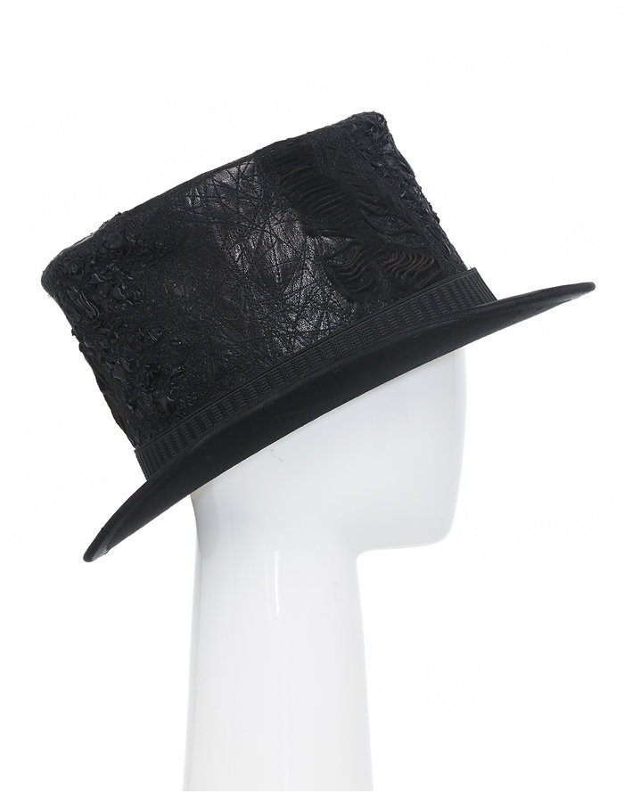 SANDRINE PHILIPPE Upcycled Re-Embroidered Leather Top Hat V.2