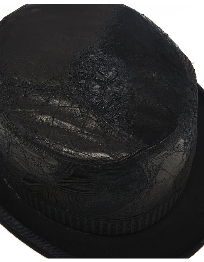 SANDRINE PHILIPPE Upcycled Re-Embroidered Leather Top Hat V.1