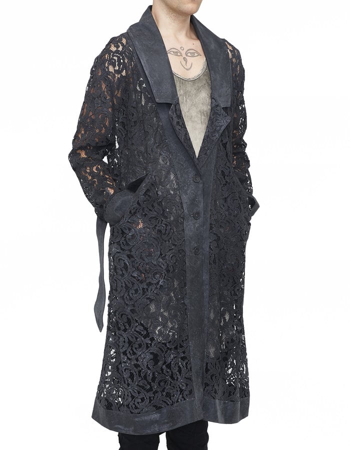 SANDRINE PHILIPPE Silicone Coated Lace Trench Coat