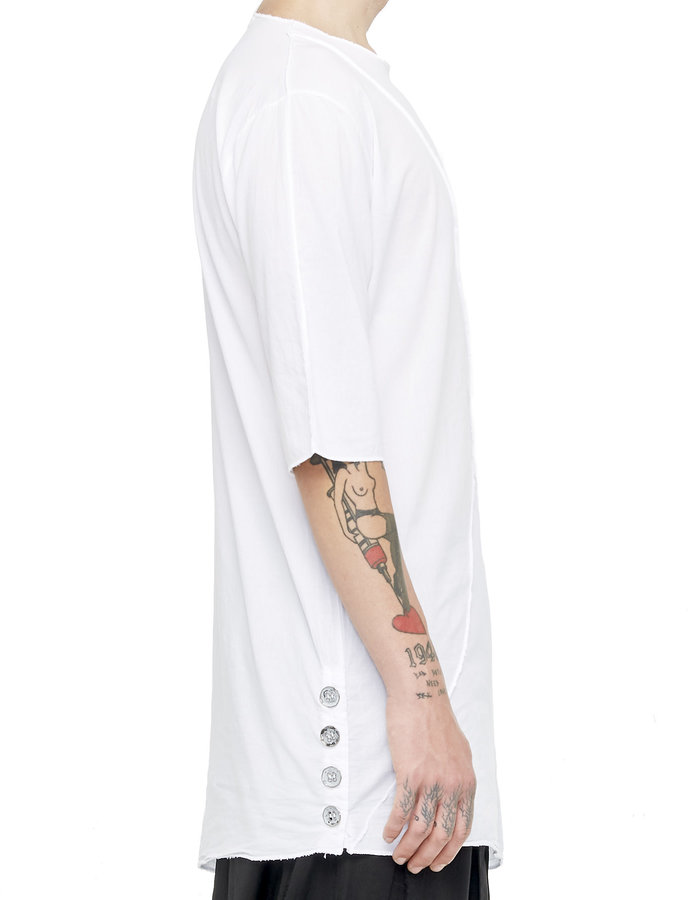 LA HAINE INSIDE US LONG SHIRT W/ BUTTONED SIDE - WHITE