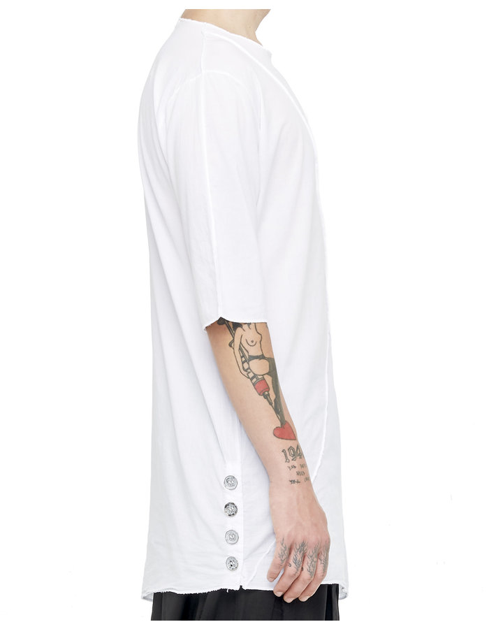 LA HAINE INSIDE US LONG SHIRT W/ BUTTONED SIDE - WHITE