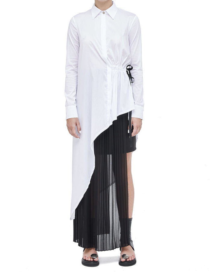LA HAINE INSIDE US ASYMMETRIC SHIRT DRESS W/ TIE DETAIL - WHITE