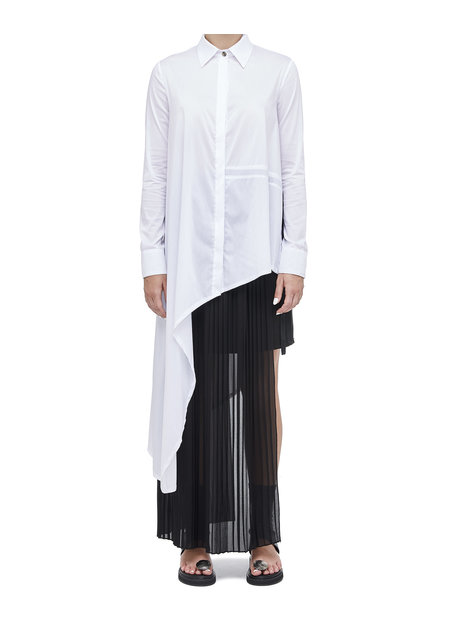 LA HAINE INSIDE US ASYMMETRIC SHIRT DRESS W/ TIE DETAIL - WHITE