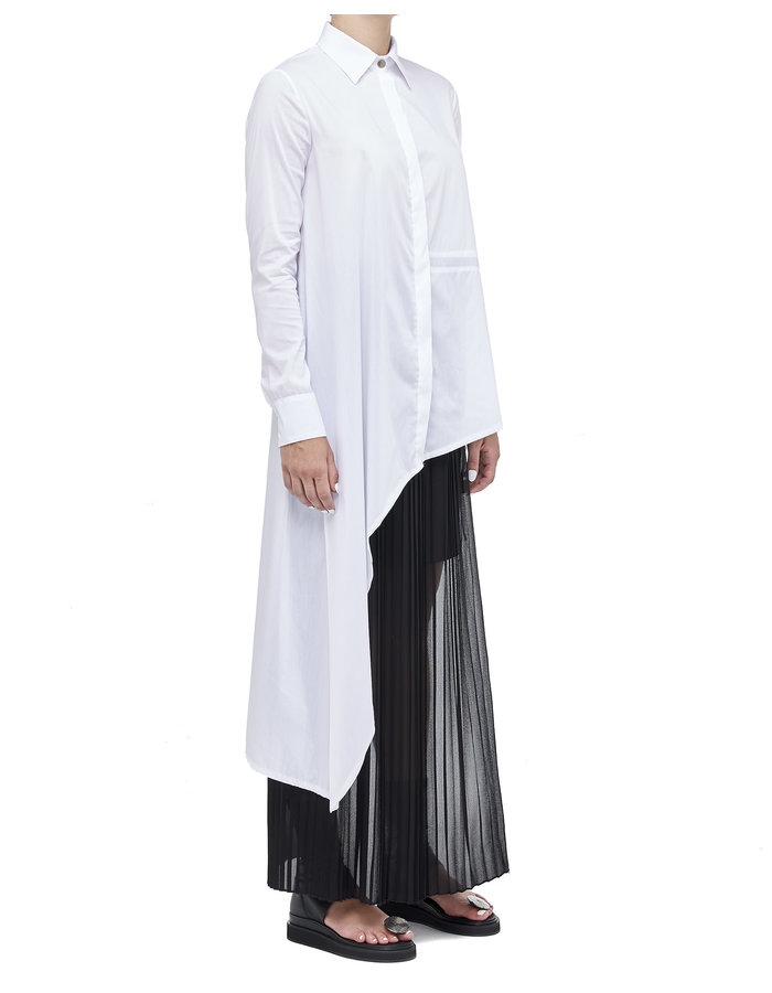 LA HAINE INSIDE US ASYMMETRIC SHIRT DRESS W/ TIE DETAIL - WHITE