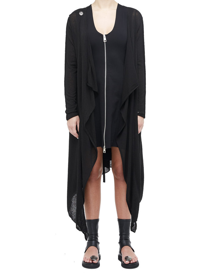 Black Linen Gauze Asymmetric Buttoned 