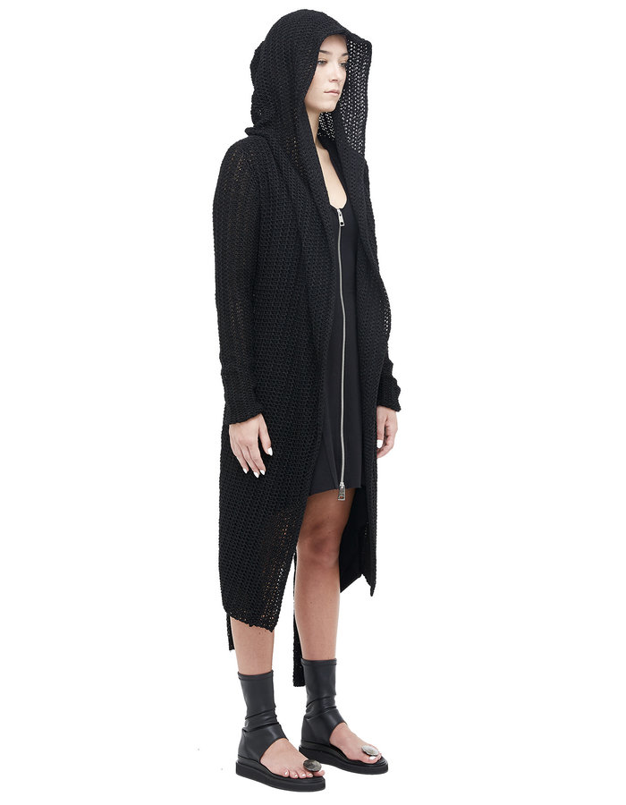 LA HAINE INSIDE US HOODED KNIT CARDIGAN WITH BELT