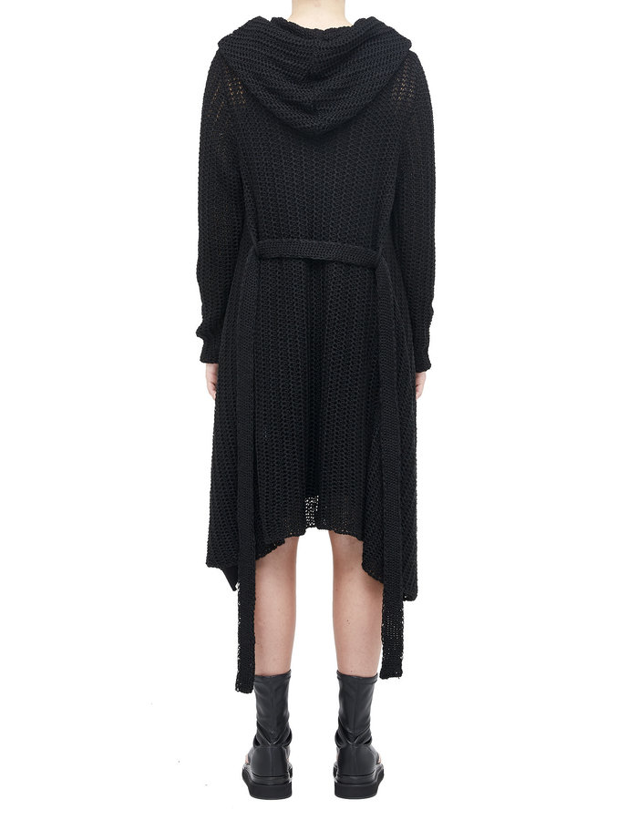 LA HAINE INSIDE US HOODED KNIT CARDIGAN WITH BELT