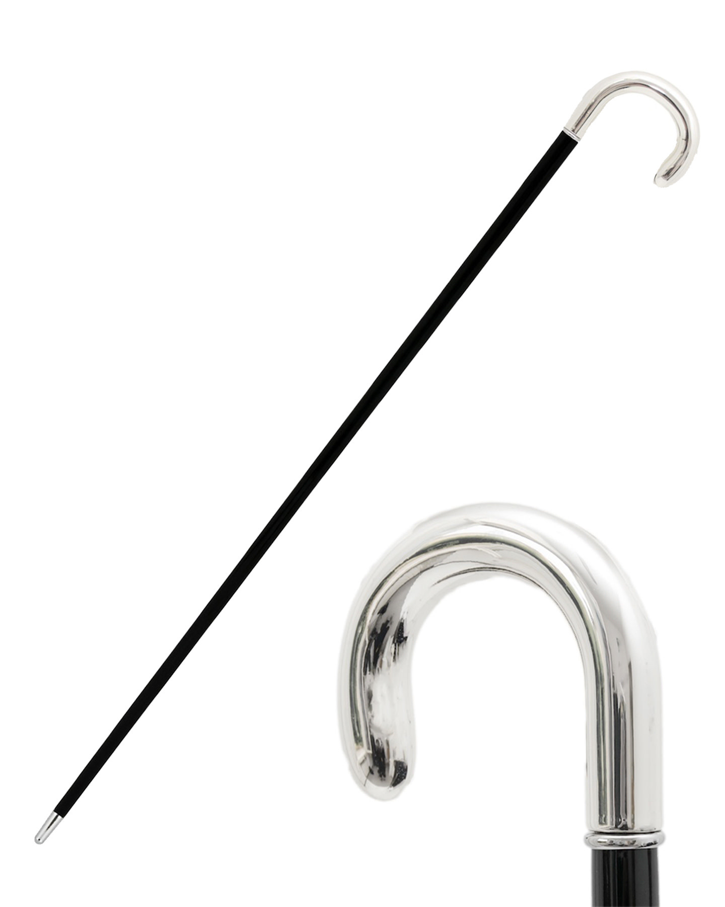 CURVED SILVER HANDLE CANE