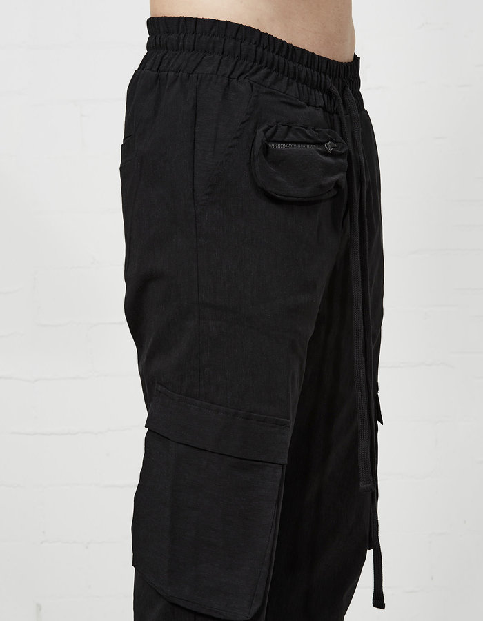 THOM KROM VISCOSE & LINEN DROP CROTCH CARGO TROUSER - BLACK