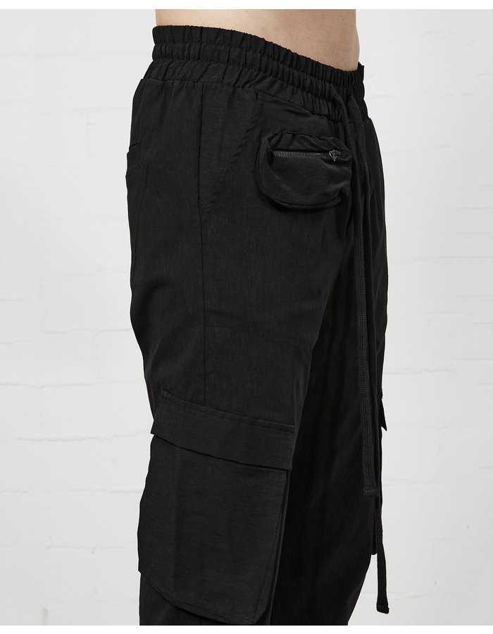 THOM KROM VISCOSE & LINEN DROP CROTCH CARGO TROUSER - BLACK