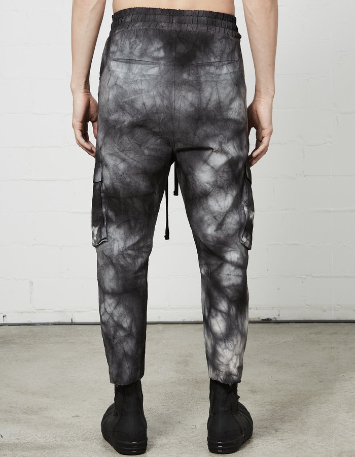 THOM KROM VISCOSE & LINEN DROP CROTCH CARGO TROUSER - MARBLE