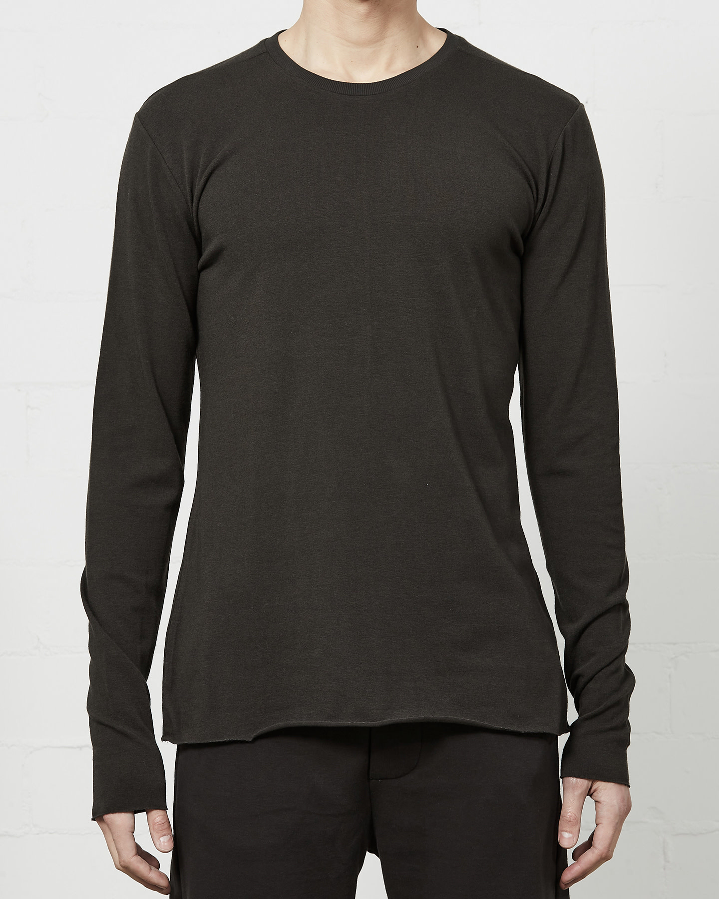 STRETCH COTTON MODAL FITTED LONG SLEEVE - BROWN