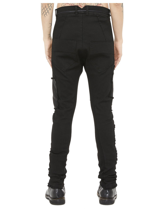 ARMY OF ME SLIM LEATHER PATCHED TROUSERS 57 - BLACK