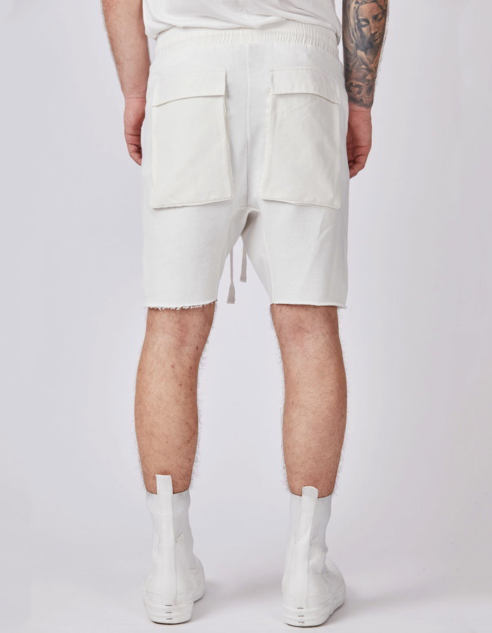 THOM KROM COTTON PANELED DROP CROTCH SHORTS - OFF WHITE