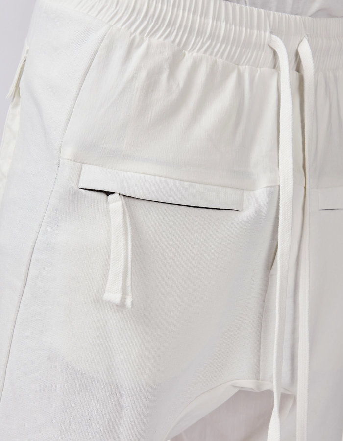 THOM KROM COTTON PANELED DROP CROTCH SHORTS - OFF WHITE