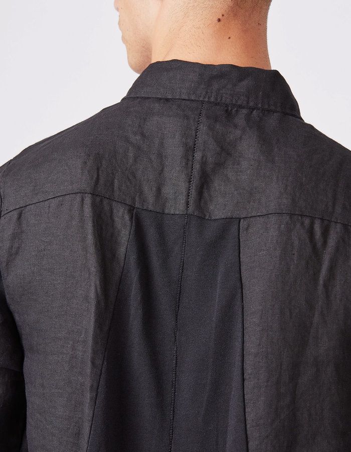 THOM KROM LINEN COLLARED BUTTON UP SHIRT - BLACK