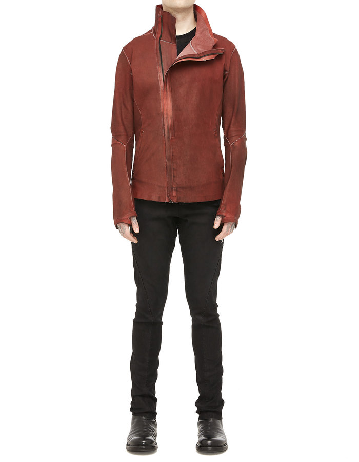 ISAAC SELLAM EXPERIENCE IMPARABLE ASYMMETRIC STRETCH LEATHER JACKET - DIRTY RED