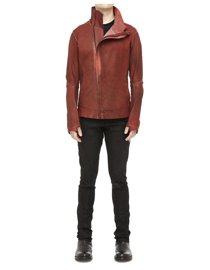 ISAAC SELLAM EXPERIENCE IMPARABLE ASYMMETRIC STRETCH LEATHER JACKET - DIRTY RED