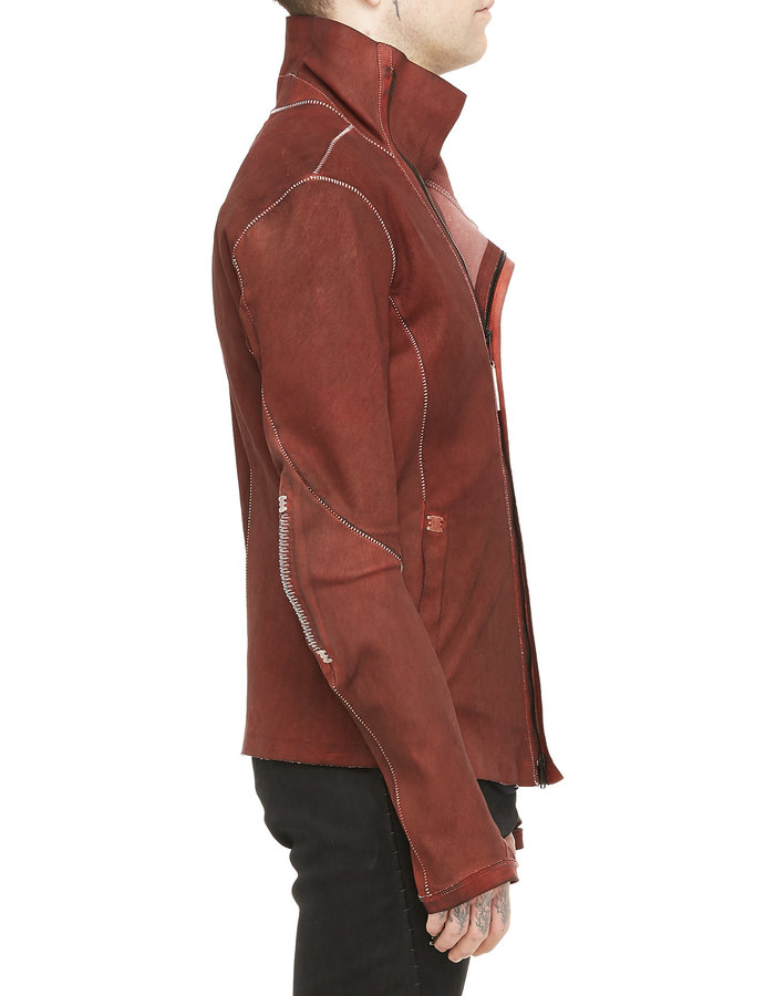 ISAAC SELLAM EXPERIENCE IMPARABLE ASYMMETRIC STRETCH LEATHER JACKET - DIRTY RED