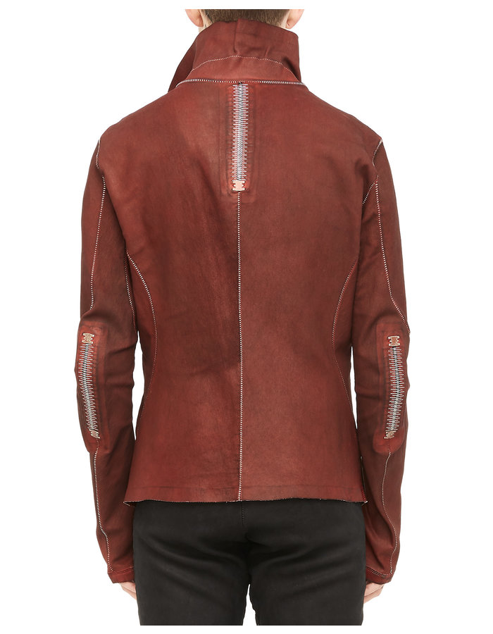 ISAAC SELLAM EXPERIENCE IMPARABLE ASYMMETRIC STRETCH LEATHER JACKET - DIRTY RED