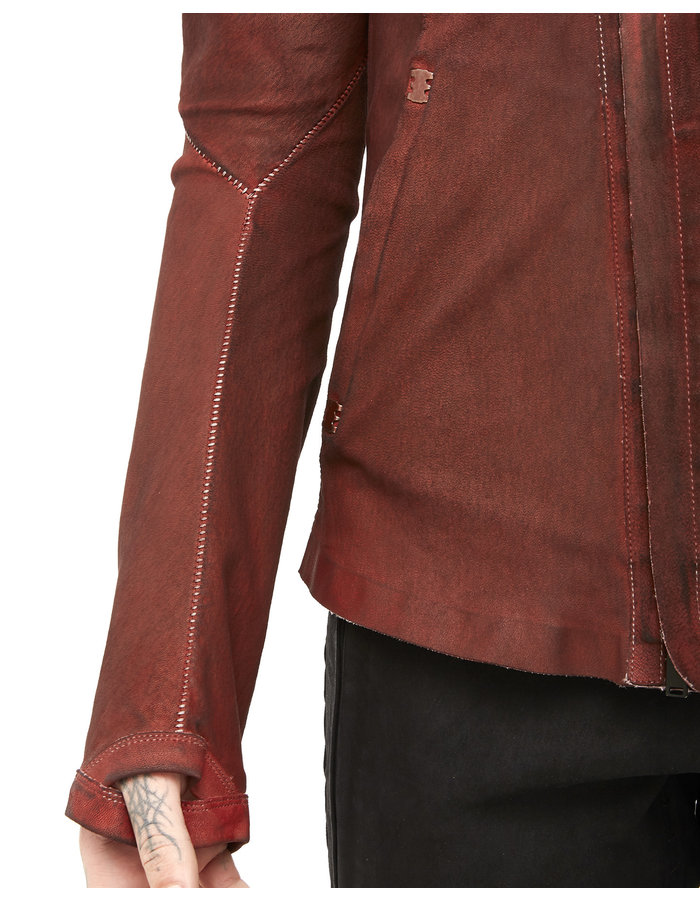 ISAAC SELLAM EXPERIENCE IMPARABLE ASYMMETRIC STRETCH LEATHER JACKET - DIRTY RED