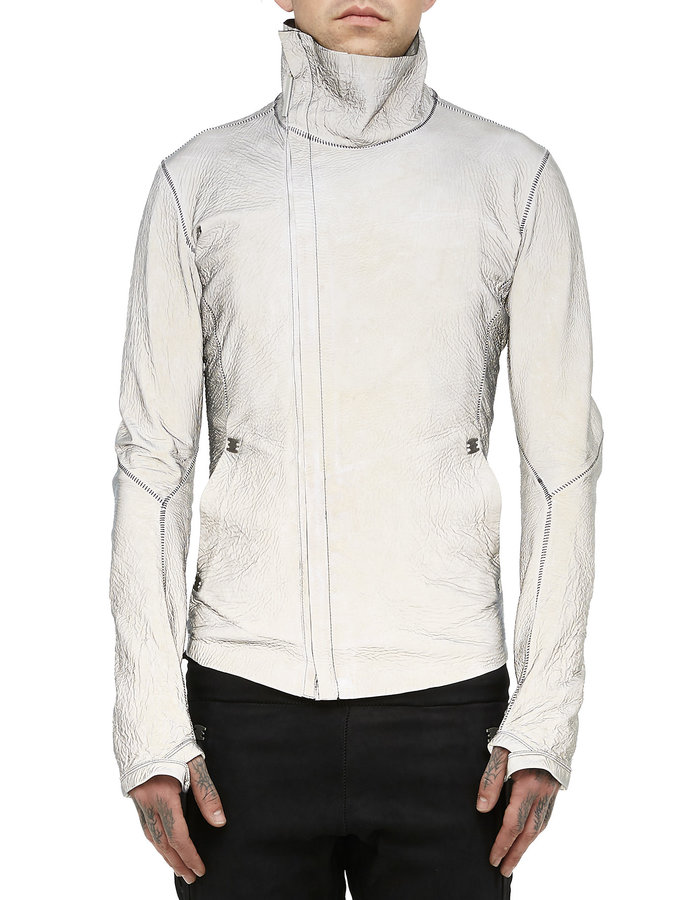 ISAAC SELLAM EXPERIENCE IMPARABLE REFLECTIVE LEATHER JACKET - LEAD