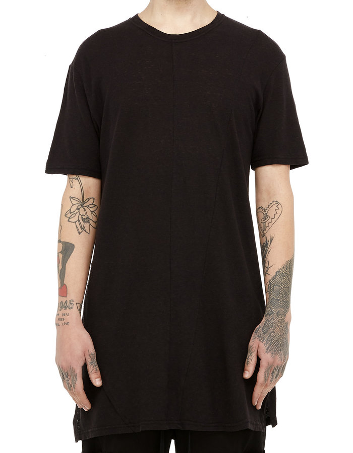 LA HAINE INSIDE US LINEN & COTTON FITTED T-SHIRT - BLACK