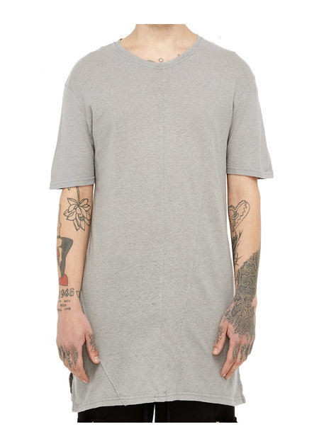 LA HAINE INSIDE US LINEN & COTTON FITTED T-SHIRT - GREY