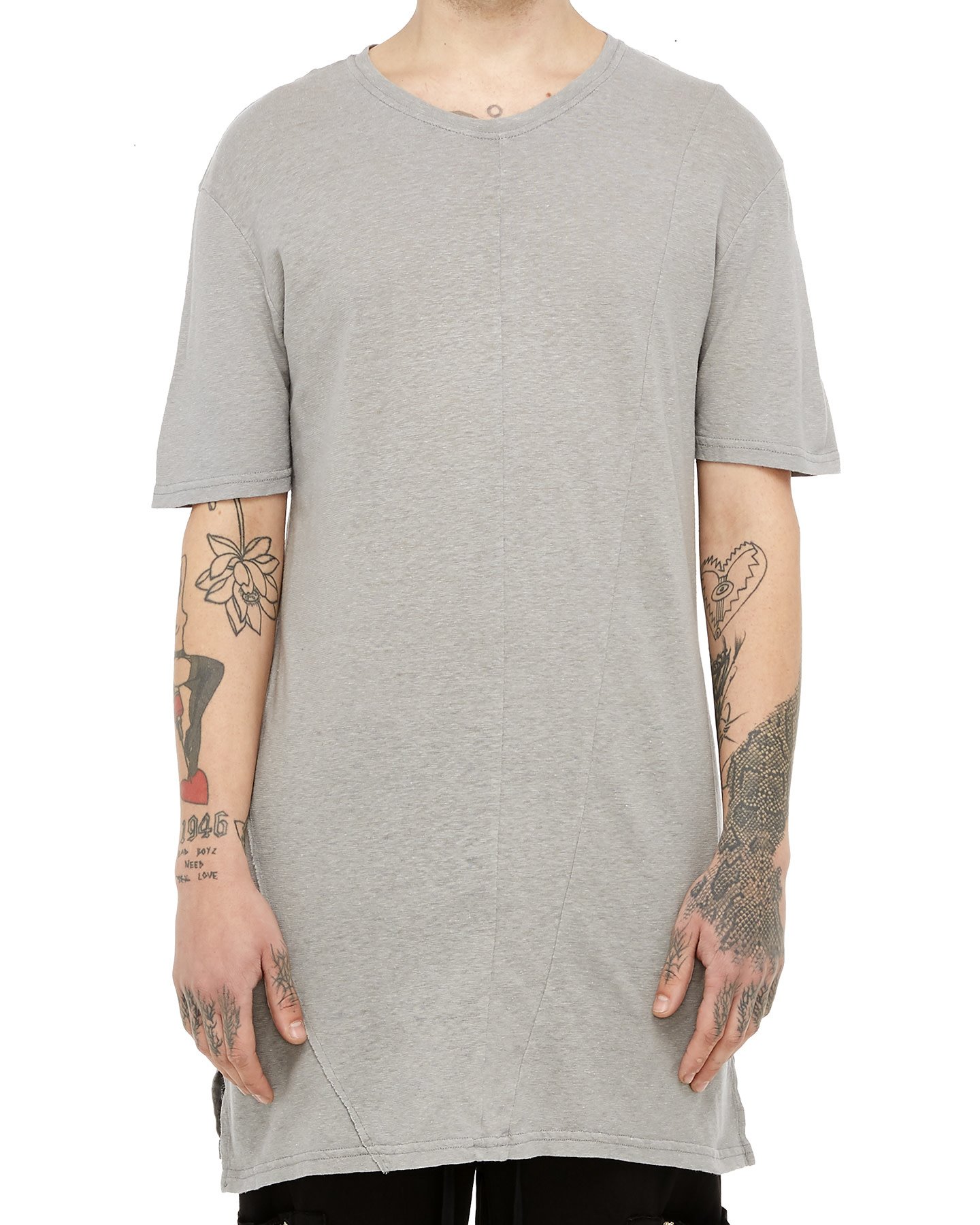 LINEN & COTTON FITTED T-SHIRT - GREY