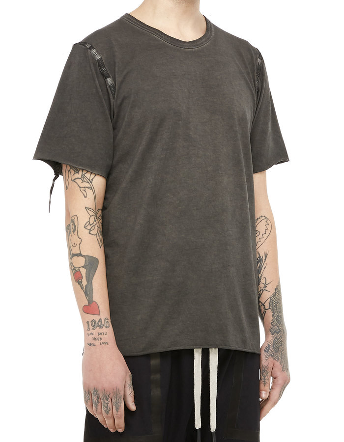 69 BY ISAAC SELLAM INTERSECTION LEATHER TAPED T-SHIRT - LEAD
