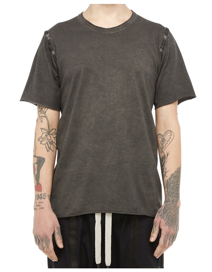 69 BY ISAAC SELLAM INTERSECTION LEATHER TAPED T-SHIRT - LEAD