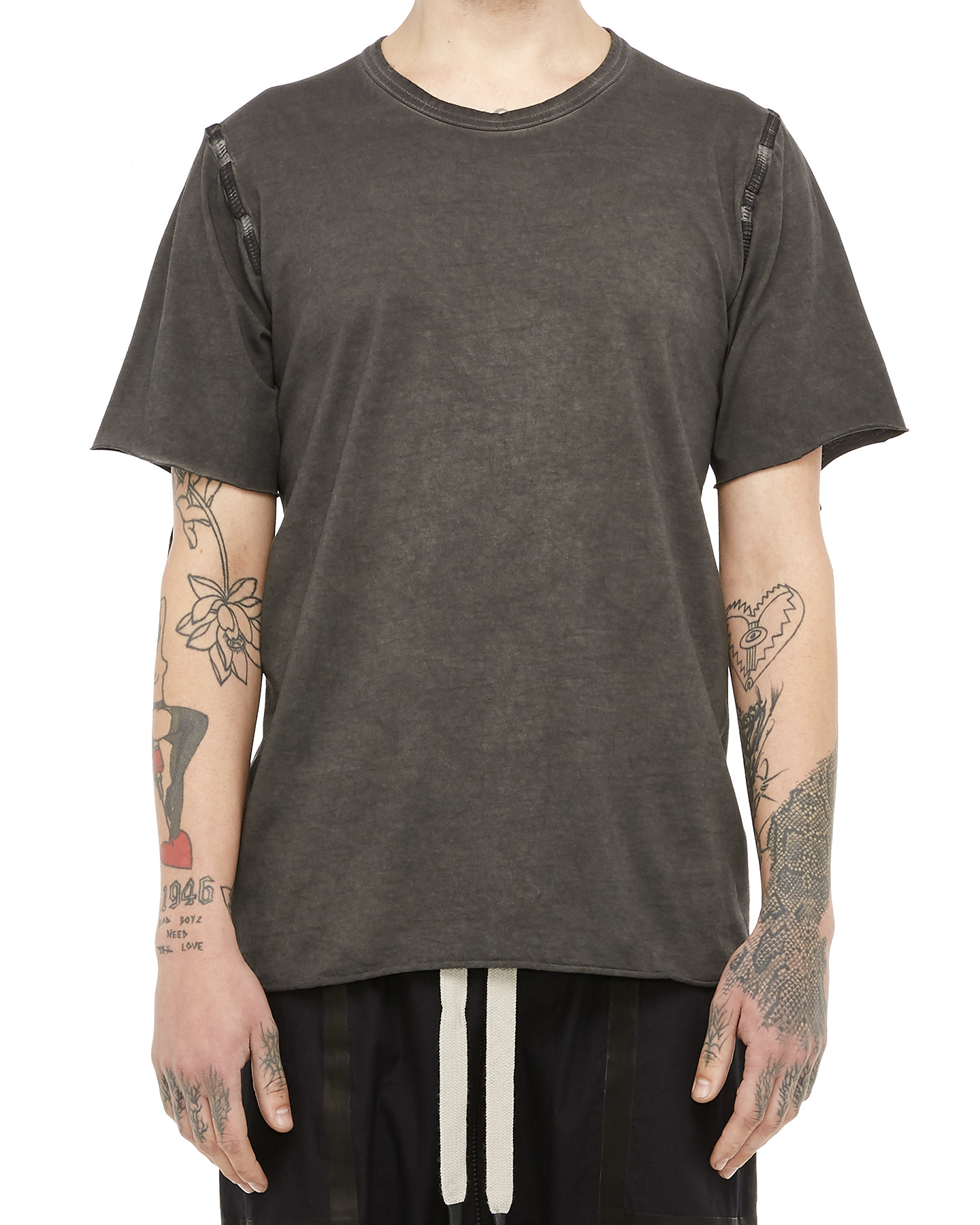 INTERSECTION LEATHER TAPED T-SHIRT - LEAD